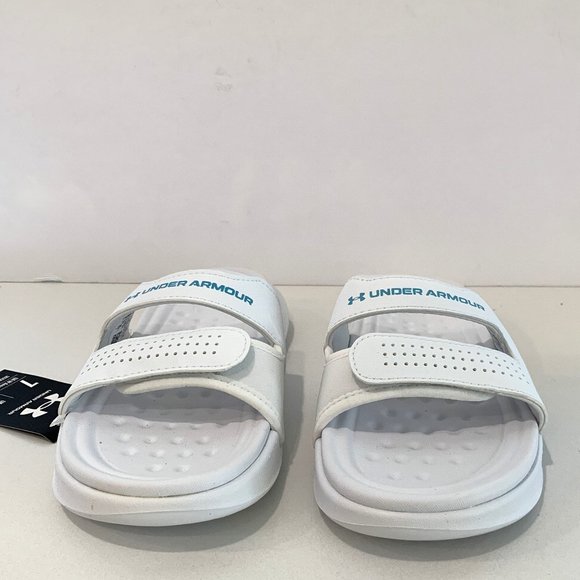 Under Armour Ansa Studio Slides Sandals Slip On Straps Gray Mist Size 7 NEW - Picture 3 of 7